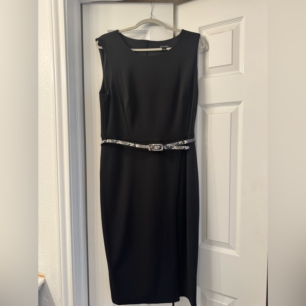 Roz & Ali Black Sheath Midi Dress Sleeveless Crew Neck